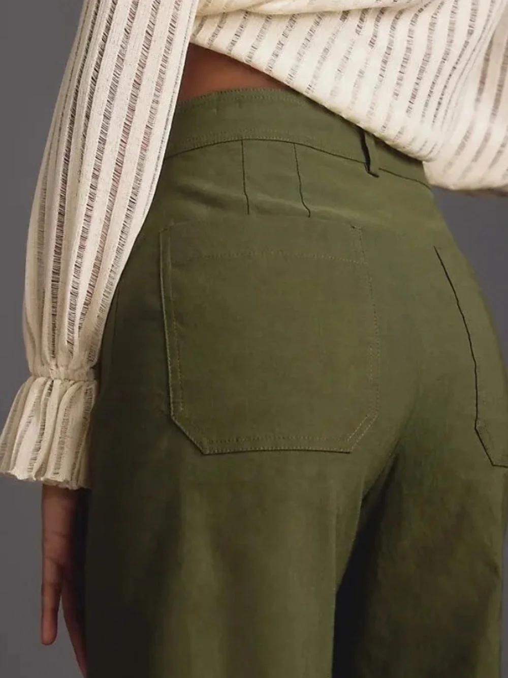 Maeve Anthropologie Ettie High-Rise Crop Wide-Leg Pants Green Size 34 Linen Boho - Picture 11 of 11